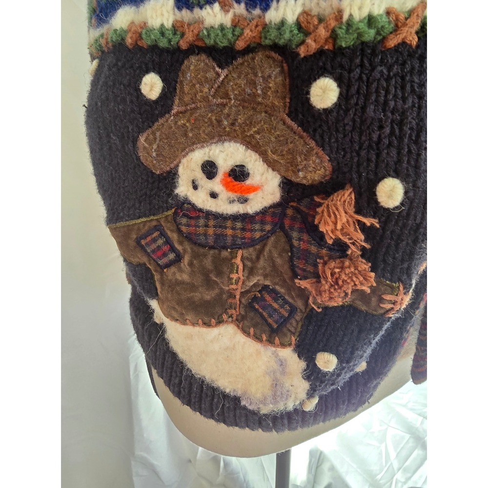 Vintage Belle Pointe Womens Vest Snowman Plaid Christmas Applique Button Front M - Picture 4 of 7